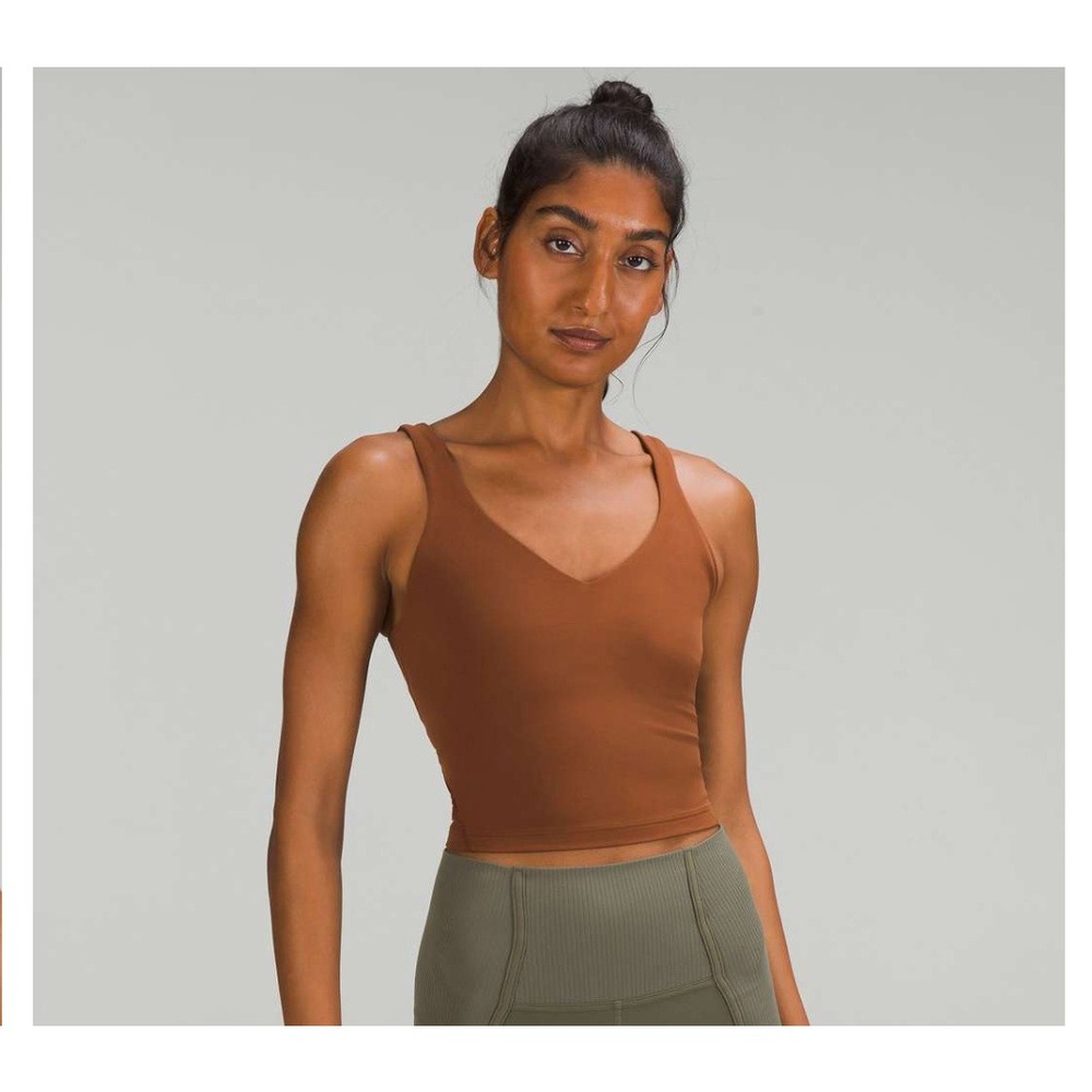 Lululemon Align Tank Top Women 4 Roasted Brown Nulu Built-in Bra Crop W1DUVS